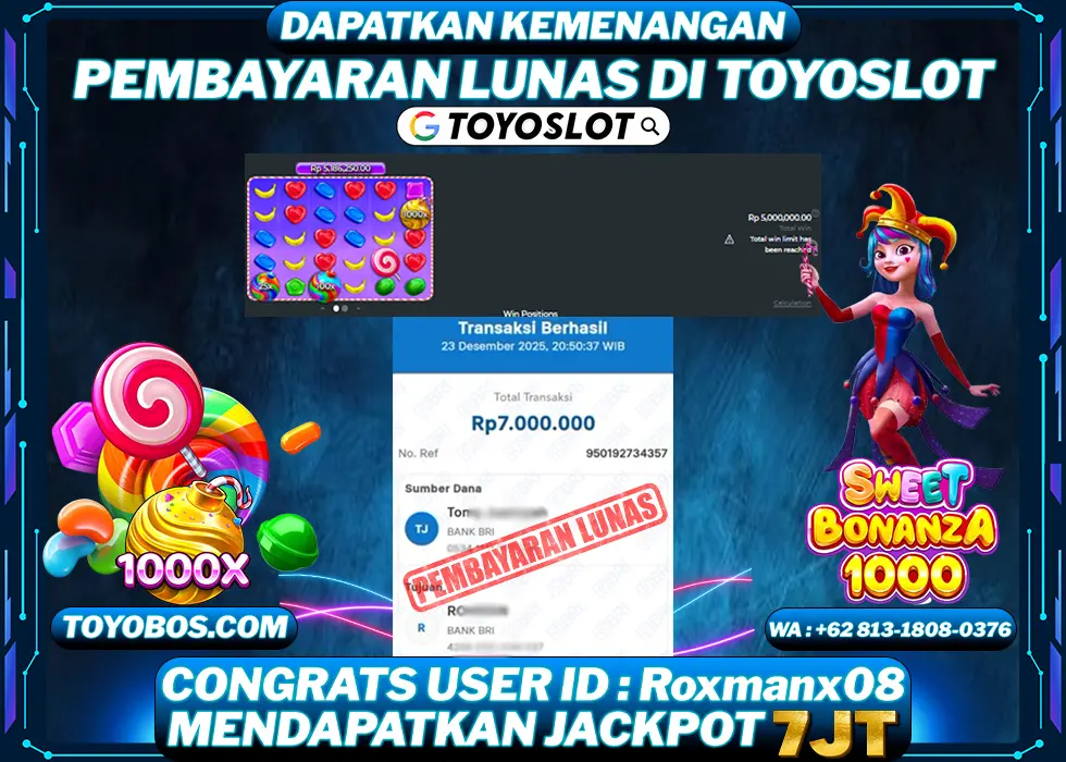 TOYOSLOT - BUKTI KEMENANGAN Sweet Bonanza x1000 Rp7,000,000,- LUNAS